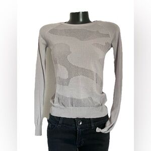 ALL SAINTS womens MIXED media edgy DIVISION crew JUMPER cotton BLEND gray size 2